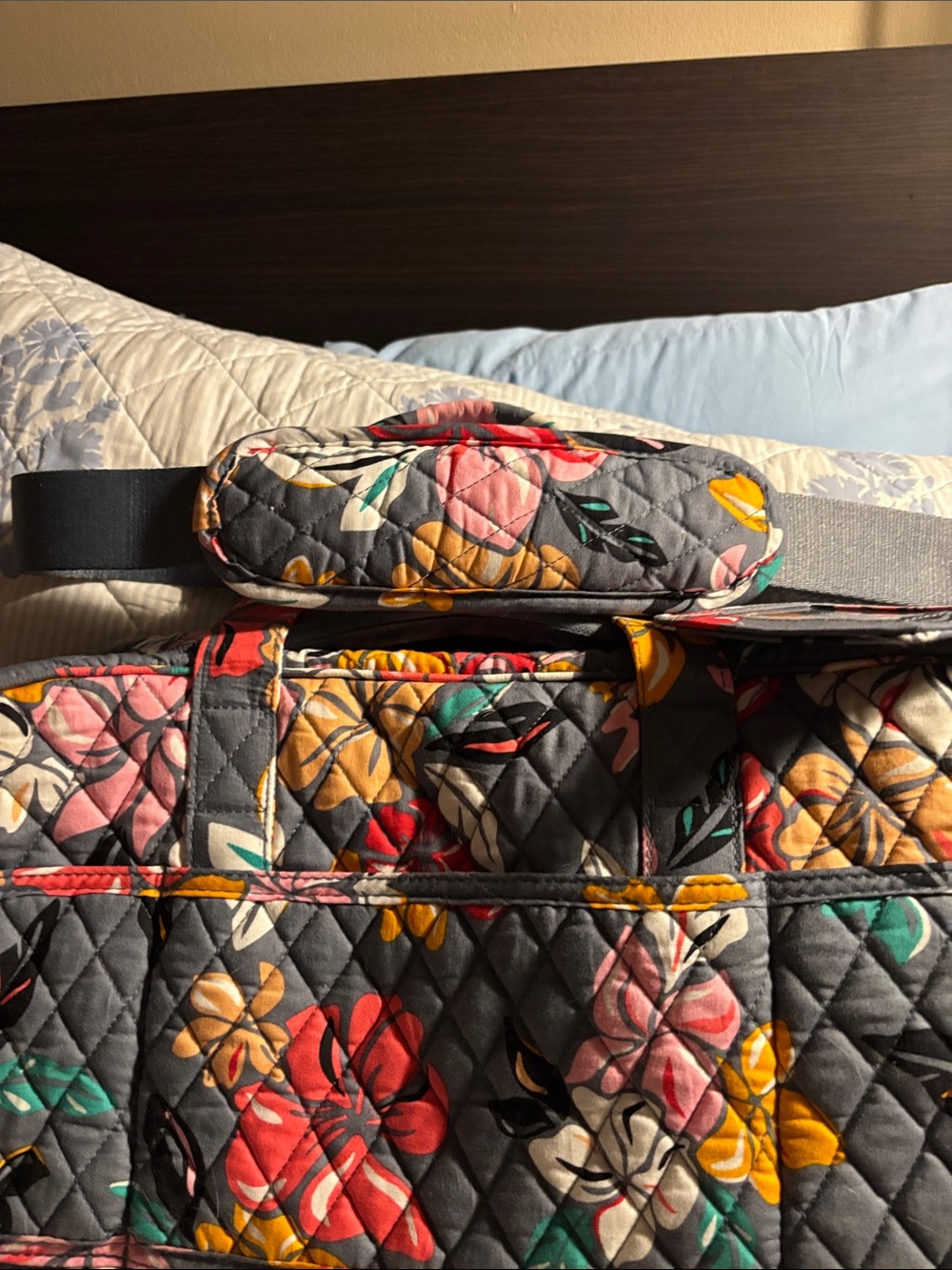 Vera Bradley Gray Quilted Floral Travel Duffel with Multicolor Blooms - Picture 3 of 4